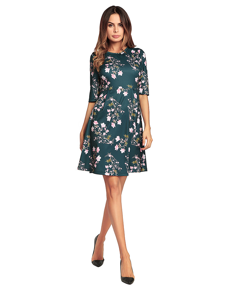 SZ60149-3 Summer O Neck Half Sleeve High Waist Sexy Printed Dress A Line Dresses